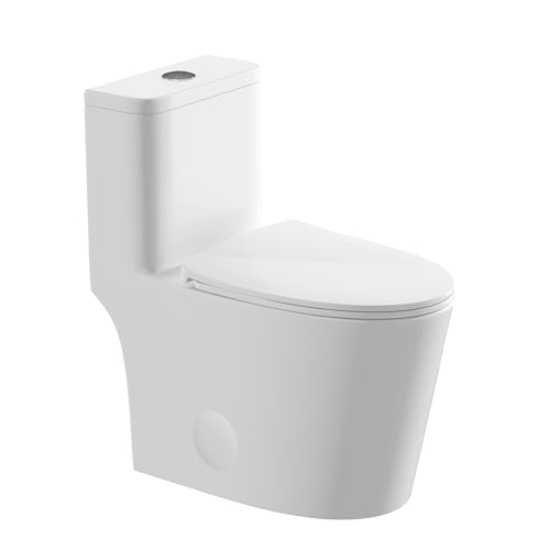 HEATGENE One Piece Toilet with Soft Close Seat, Dual Flush (0.9/1.3GPF) High-Efficiency Modern Bathroom Toilet Bowl with 17.13" Comfortable Seat Height, 12" Rough-In, White, HG-6636