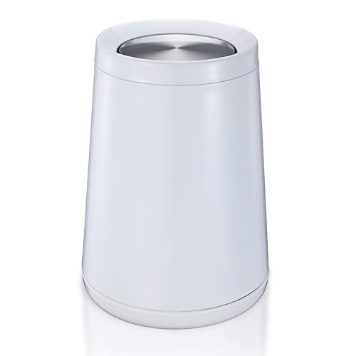 Household Swing White Bathroom Trash Can，Brushed Stainless Steel，10 L/3 Gallen，Garbage Can with Flipping Lid， for Indoor or Commercial Use, Kitchen,Modern，Living Room,Bedroom