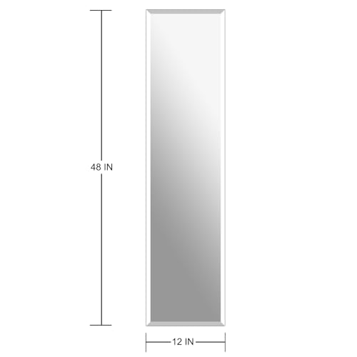 Ruomeng Frameless Full Length Mirror for Wall, 48x12 Inch Bathroom Vanity Mirror Farmhouse, Large Rectangle Mirror with Beveled Edge, Tempered Glass, Hangs Horizontally or Vertically - size: 48"L x 12"W