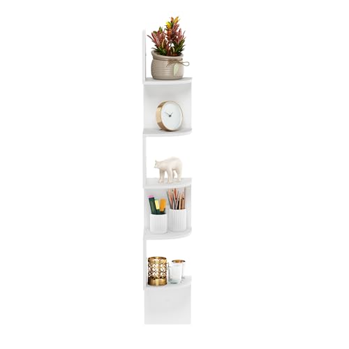 Furinno Rossi 5-Tier Wall Mount Floating Radial Corner Shelf, White - color: White