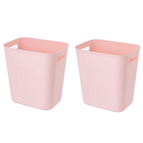 UUJOLY Plastic Small Trash Can Wastebasket, Garbage Container Basket for Bathrooms, Laundry Room, Kitchens, Offices, Kids Rooms, Dorms, 3.5 Gallon, Pink, 2 Pack | Compact Sturdy Garbage Can for Bathroom, Laundry Room, Kitchen, Office, Kids Room, Dorm, Dur