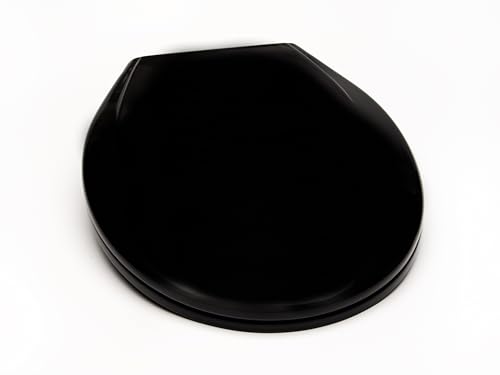 2Q1R6-90 Builder Grade Slow Close Plastic Toilet Seat with Vari-Adjust Lok-Down R'N'C Hinge and Quik-Lok Mounting Hardware, Round, Black - color: Black, style: Round