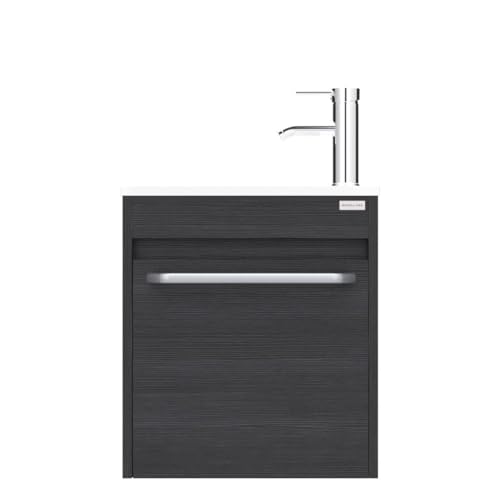 wonline 16” Bathroom Vanity Sink Combo for Small Space Black Wall Mounted Cabinet Set Design White Resin Basin Sink Top Chrome Faucet - color: Black