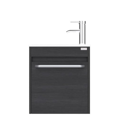wonline 16” Bathroom Vanity Sink Combo for Small Space Black Wall Mounted Cabinet Set Design White Resin Basin Sink Top Chrome Faucet - color: Black