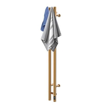 Heated Towel Rack, Towel Warmer with Timer, Wall Mounted hot Towel Warmer Rack for Bathroom, Hardwired or Plug-in Models Vertical Towel Heater, 2 Vertical Rack Round Design (Gold) - color: Gold