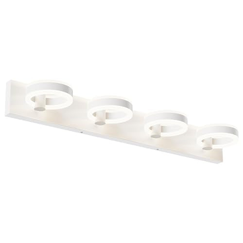 LED Bathroom Light Fixtures, 33inch White Vanity Lights, Modern 4 Light Acrylic Wall Sconces, 350° Rotatable Wall Lighting Fixture Over Mirror - color: White, size: 4 Lights