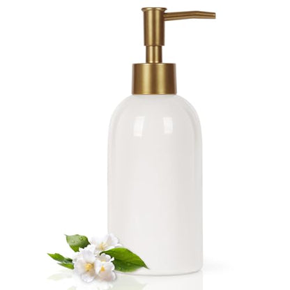 Natheeph 14OZ Ceramic Soap Dispenser Bathroom/Kitchen Can Fill Liquid-White | Ceramic Soap Pump Dispenser Bottle for Bathroom/Kitchen, Refillable Hand Soap, Dish Soap, Shampoo, Lotion etc. - color: White