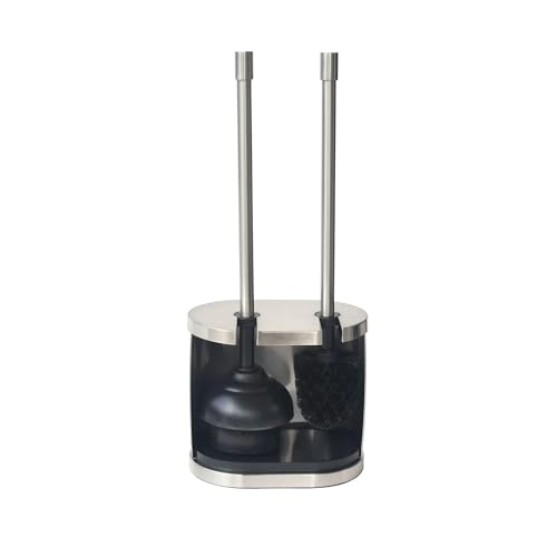 Metal Toilet Bowl Brush and Plunger Set – Toilet Brush, Bathroom Cleaning Tool, Toilet Plunger for Home and Bathroom, Brushed Nickel