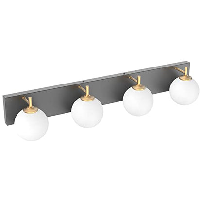 Aipsun Mid Century Modern Vanity Light 4 Lights Milky Glass Modern Bathroom Light Fixtures Over Mirror(Exclude Bulb) - color: Black+Gold, size: 4 Lights