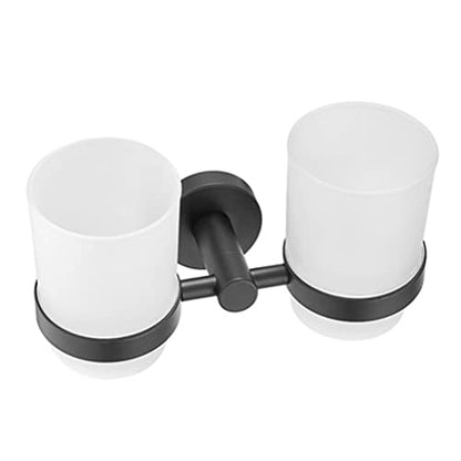 Wall-Mounted Toothbrush Holder with Frosted Glass Cup Set Stainless Steel Toothbrush Rack for Toothbrushes Toothpaste, black