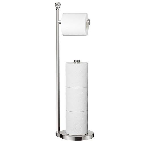 KASUNTO Toilet Paper Holder for Bathroom, Heavy Weighted Metal Free Standing Toilet Paper Storage with Crystal Ball, Toilet Paper Stand for Bathroom Accessories, Brushed Nickel [Holds MEGA Rolls] - color: F- Brushed Nickel