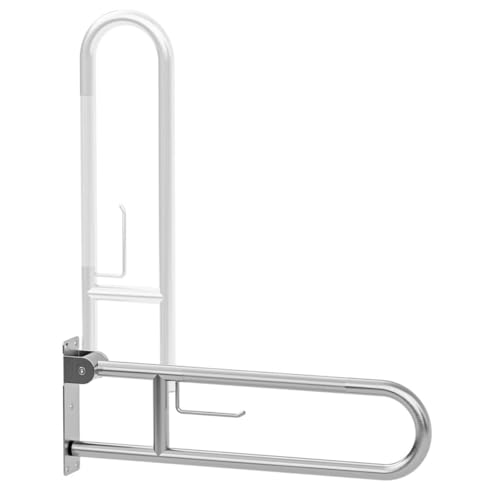 24'' Flip-Up Toliet Grab Bar with Paper Holder, Anti-Slip Knurled Grip | Stainless Steel U-shaped Wall Mounted Toilet Safety Rail, Designed for Seniors, Disabled & Post-surgery Bathroom Assistance - size: 24 Inch