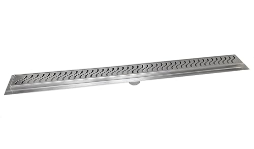 304 Stainless Steel Brushed Nickel Linear Shower Drain Kit Ocean Wave Linear Shower Drains for Tile Floor Long Hair Catcher Strainer Grate Cover Bathroom (39 Inch) - size: 39 Inch