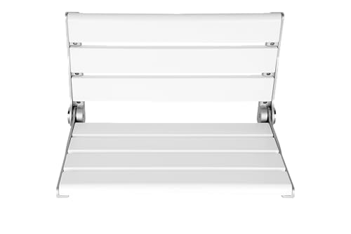 18" Wall Mounted Shower Seat for Adults | Shower Bench Wall Mount for Inside Shower, Fold Down Shower Seat, Shower Seats for Adults - color: White & Aluminum Alloy & Silver