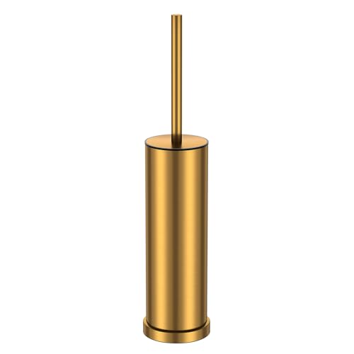 Brushed Gold Toilet Brush and Holder Set，Stainless Steel Heavy Duty Toilet Bowl Brush，Extra Long Handled Modern Toilet Cleaner Brush with Replaceable Head, Removable Inner Bowl, and Splash Protection - color: Brushed Gold, size: 1 Pack