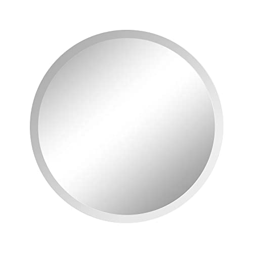 24 Inch Round Frameless Bathroom Vanity Mirror with Beveled Edge - Shatterproof Circle Wall Mounted Decorative Glass with Safety Backing for Living Room Bedroom Hallway Entryway - Fab Glass and Mirror - size: 24"L x 24"W, style: Round