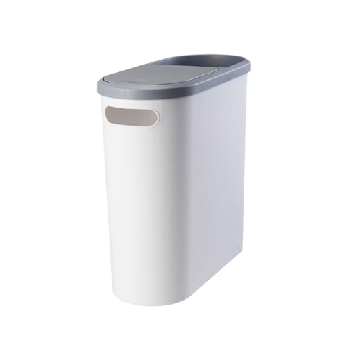 Slim Bathroom Trash Can with Press Top Lids, 2.1 Gallon White Small Trash Can for RV Inside, Plastic Narrow Garbage Can, Rectangular Waste Basket Trash Bin for Bathroom, Bedroom, Office, Kitchen