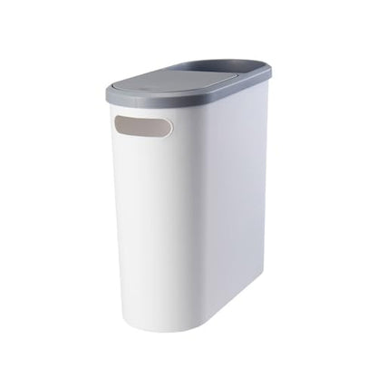 Slim Bathroom Trash Can with Press Top Lids, 2.1 Gallon White Small Trash Can for RV Inside, Plastic Narrow Garbage Can, Rectangular Waste Basket Trash Bin for Bathroom, Bedroom, Office, Kitchen