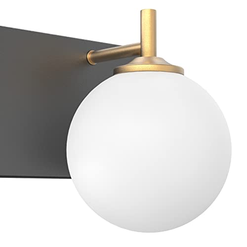 Aipsun Mid Century Modern Bathroom Vanity Light Over Mirror 5 Lights Milky White Globe Glass Black/Golden Bathroom Light Fixture(Exclude Bulb) - color: Black+Gold, size: 5 Lights