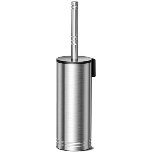 HAMITOR Toilet Brush and Holder Set：Stainless Steel Deep Clean Bathroom | Wall-Mounted Cleaner Brush with Curved Bristle for Home Apartment Bathroom Accessories Silver 1 Pack - color: Silver