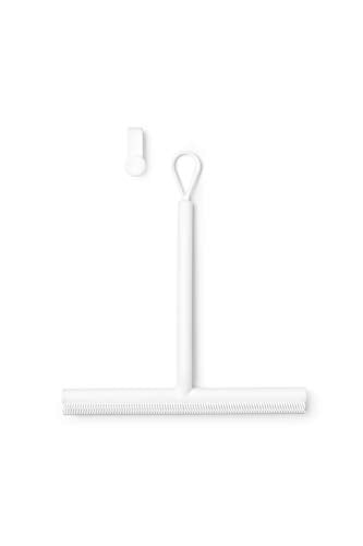 Brabantia Silicone Shower Squeegee with Hook (White) Anti Streak Cleaning Wiper for Bathroom Glass, Plastic, Tile - Doublesided Brush & Rim Design - color: White