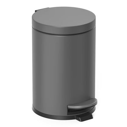 Cesun Small Round Bathroom Trash Can with Lid Soft Close, 1.2 Gal, Gray | Removable Inner Bucket, Stainless Steel Garbage Can for Bedroom/Office, Hands-Free Step Pedal, Fingerprint-Resistant - color: Gray