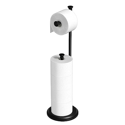 Toilet Paper Holder Free Standing, Black Toilet Paper Holder, Bathroom Storage for 5 Mega Rolls, 27.6”H - color: C-matte Black