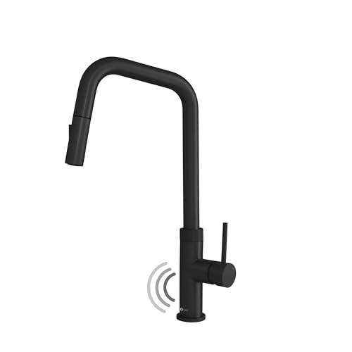Stylish Touchless Kitchen Faucet with Pull Down Sprayer Single Lever Handle Dual Function Stainless Steel Kitchen Sink Faucet with Ceramic Cartridge and Aerator Matte Black Finish, K-150NM - color: Matte Black