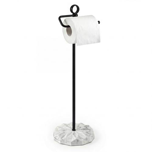 ROLABAM Toilet Paper Holder Stand with Extra Heavy Resin Base, Matte Black Free Standing Tissue Holder, No Tipping Design Fits Mega Rolls, Rustproof Metal Stand for Modern Bathroom - color: 012-matte Black