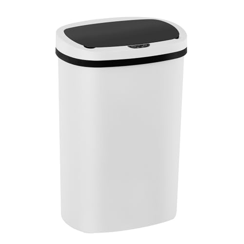 PayLessHere | 13 Gallon Plastic Trash Can | White | Pack of 1 | Automatic Touchless Lid with Motion Sensor | Kitchen Garbage Can with Waterproof Design | for Home, Office, Bathroom - color: White