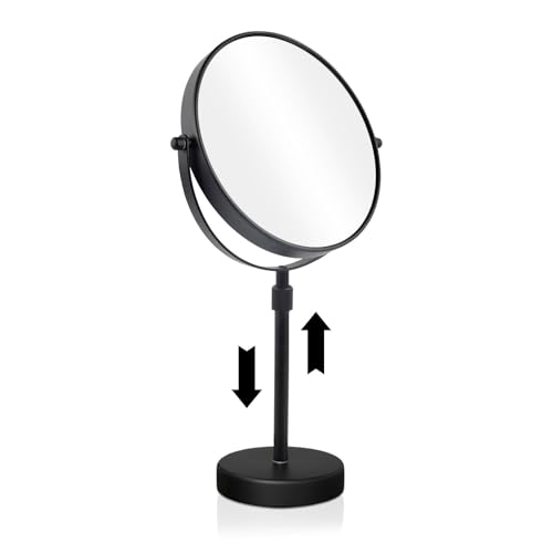 Nicesail Higher Taller Tabletop Makeup Mirror of 8 Inch, 5X Magnified Makeup Mirror Countertop Standing, Height Adjustable, Double Sided Mirror in Matte Black (8 Inch, 5X)… - color: No Light-black