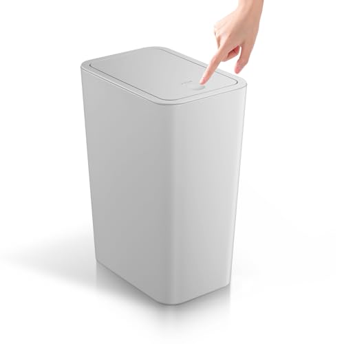 TIPGO Bathroom Trash Can with Lid, 4 Gallon / 15 Liter Small Garbage Can, Press Top Bin, Plastic Wastebasket with Pop-Up Lid for Bedroom, Living Room, Office (Grey) - color: Grey, 1 Pack