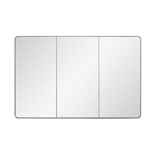 Black Bathroom Medicine Cabinet with Round Corner Framed Door, 40 x 25.5 inch, Recessed or Surface Mount, with Adjustable Glass Shelves - size: 40 x 25.5 inch