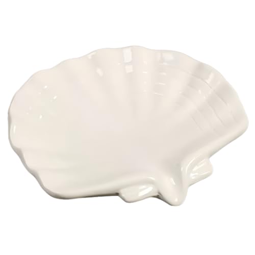Ceramic Shell soap Box self draining European Design Sink Bathroom Shower soap Tray Anti-Slip soap Holder Multi-Functional Jewelry Stand Small and Cute, White