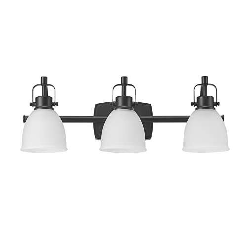 Globe Electric 52090 Gilroy 3-Light 25W Integrated LED Vanity Light with Selectable Color Temperature, Matte Black, Frosted Glass Shades, 1780 Lumens, 3000K-4000K-5000K Switch, Energy Star Certified - color: Matte Black, Frosted Glass