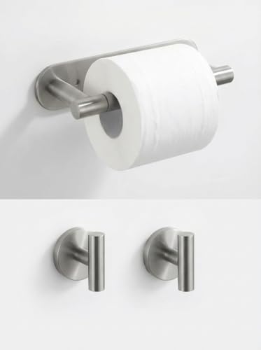 RunBaiNian3-Piece Bathroom Hardware Set Brushed Nickel | Toilet Paper Holder, Double Robe Hook, Towel Bar, Wall Mounted Stainless Steel - color: Lasiyin