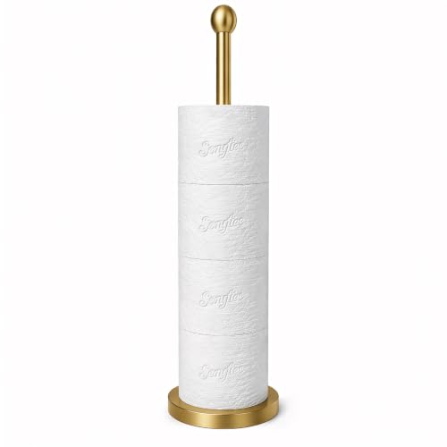 Songtec Gold Toilet Paper Holder Stand with Reserve, Floor Standing Tisse Roll Holder for 4 Rolls, Compact Design Bathroom Toilet Paper Storage - Gold - color: Gold