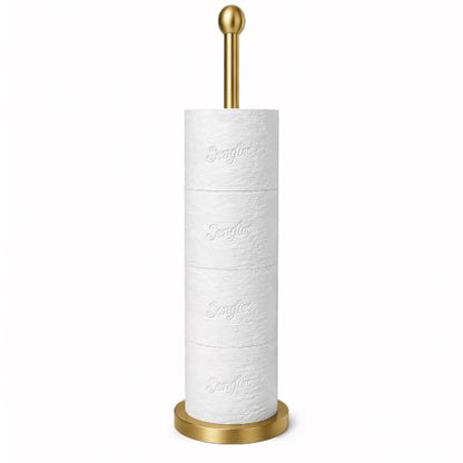 Songtec Gold Toilet Paper Holder Stand with Reserve, Floor Standing Tisse Roll Holder for 4 Rolls, Compact Design Bathroom Toilet Paper Storage - Gold - color: Gold
