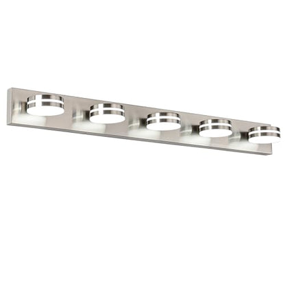 Brushed Nickel Bathroom Light Fixtures Over Mirror, 5-Light Bathroom Vanity Light, LED Dimmable Bath Lights, Modern Wall Mounted Lighting Fixture with Rotating Lamp Head - color: Nickel-Dimmable