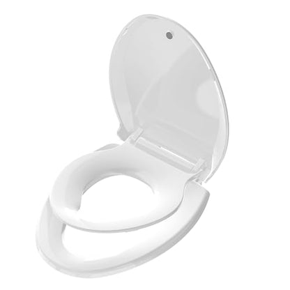 Aünsffer Family Toilet Seat Elongated, Built-in Toddler Potty Training Seat, Baby Toilet lid 2 in 1 Soft Close Quiet with Magnet, Easy Clean PP Material Safe and No Loosen (White Elongated 18.5 Inch) - color: White, size: Elongated 18.5inch with Baby Seat