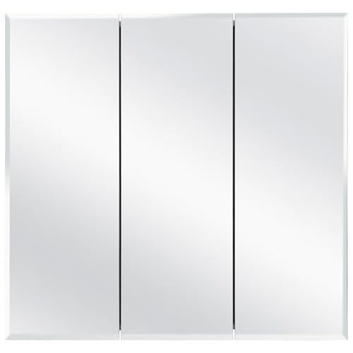 Design House Cyprus 30-in. Wide Medicine Cabinet, 3 Frameless Mirrored Doors, 2 Adjustable Shelves, Pre-Assembled, Surface or Recess Mounted, White, 30.0 in. W x 4.4 in. D x 30.0 in. H, 59749 | Adjustable Shelves, Wall Mount, Contemporary/Modern, Wood, Ba