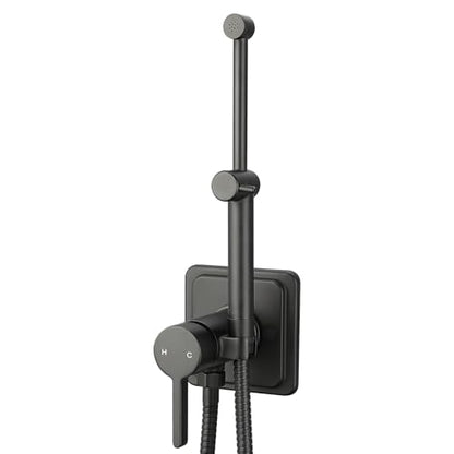 Matte Black Handheld Warm Water Bidet Sprayer Mounted on the Wall, Hot and Cold Bidet Sprayer Kit with Mixing Valve for Toilet - color: Matte Black