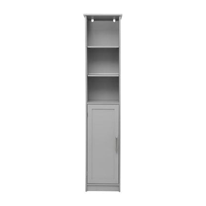 Pemberly Row Freestanding Linen Tower Storage Cabinet, 15"W x 9"D x 70"H, Gray Finish, Engineered Wood with Adjustable Shelves, Magnetic Door and Decorative Top, Slim Space-Saving Design for Bathroom