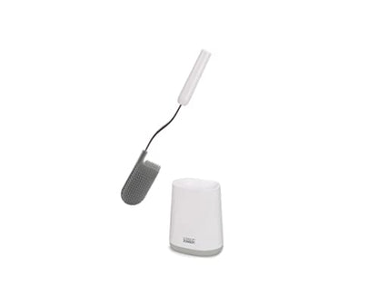 Joseph Joseph Flex Lite Silicone Toilet Brush with Slimline Holder Set, Flexible Head, drip, Anti-Clog deep Clean - Gray/White