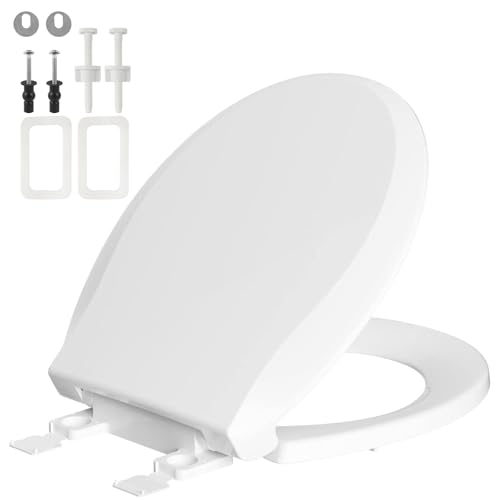 Round Toilet Seat Soft Close, 16.5" Standard Round Toilet Lid, Cotton White | Universal Toilet Replacement Compatible with TOTO/Kohler/Gerber/American Standard, 2-pack Toilet Bolts and Nuts - style: Universal Round Fit
