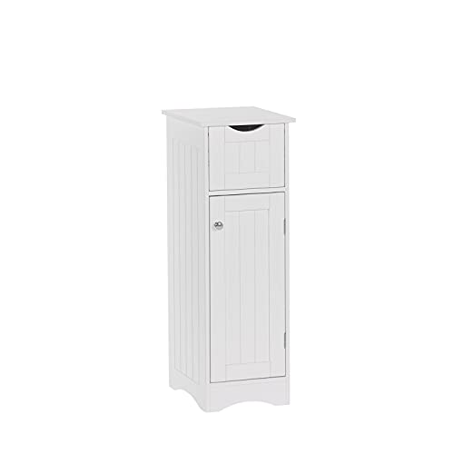 RiverRidge Ashland Slim Bathroom Storage Cabinet with Drawer, White | Inset Beadboard Panels, Narrow Medicine Cabinet, Linen Cabinet, Interior Adjustable Shelves, Easy Slide Drawer, Painted MDF