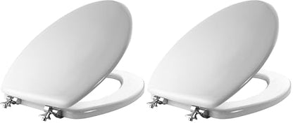 MAYFAIR 1844CP 000 Toilet Seat with Chrome Hinges will Never Come Loose, ELONGATE, White (Pack of 2) - size: Elongated (Pack of 2), style: Chrome Hinge