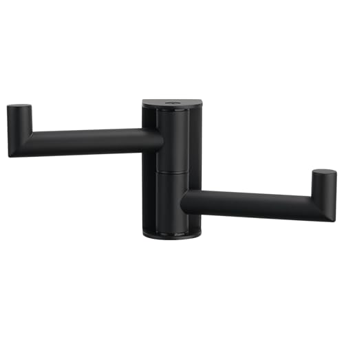 Aomasi Matte Black Swivel Towel Hook 2 Arms, 304 Stainless Steel Bathroom Double Towel Holder, Wall Mounted - color: Matte Black, size: 1 Pack