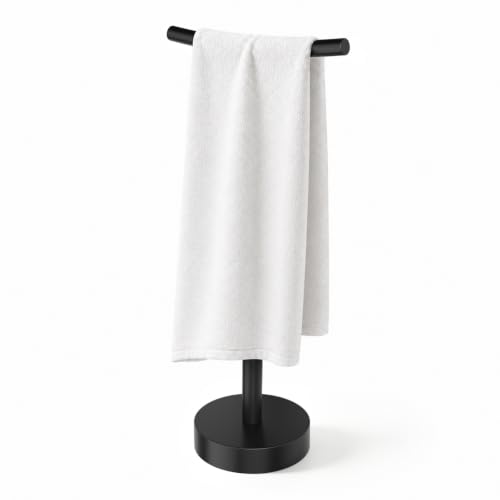 Hand Towel Holder Stand with Weighted Base Matte Black, 17.7" Height | Stainless Steel,Bathroom & Kitchen, Freestanding T-Shape Towel Rack - size: 17.7" Height