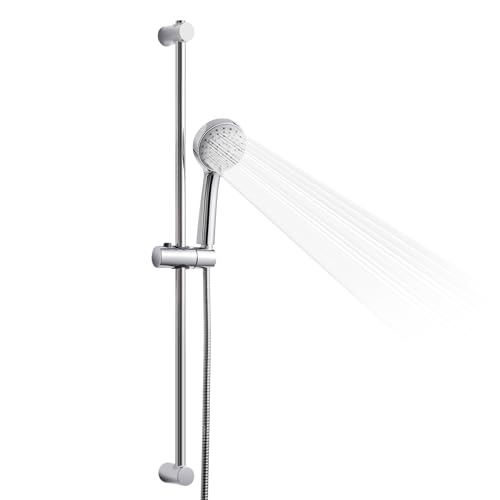 OFFO Shower Slide Bar Combo, Adjustable 31 in Slide Bar with 3-Mode Round Handheld Shower Head and 60 in Stainless Steel Hose, Screw Wall Mounted, Chrome Finish - style: Round 31" Slide Bar & 60" Hose
